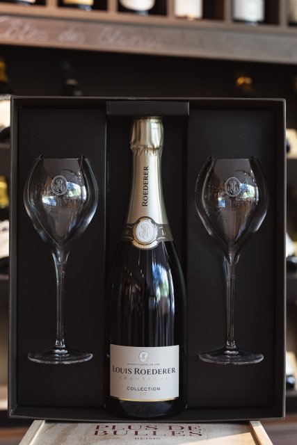 Champagne Louis Roederer - Coffret Collection 245 + 2 flûtes - Botella 75CL - botella + copas