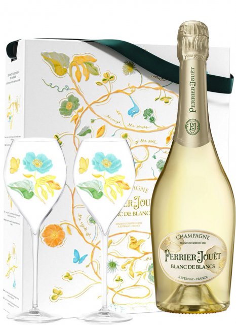 Champagne Perrier-Jouët - Coffret Blanc de Blancs + 2 flûtes (éd. Marcin Rusak) - Flasche 75 cl - Flasche + Flöten