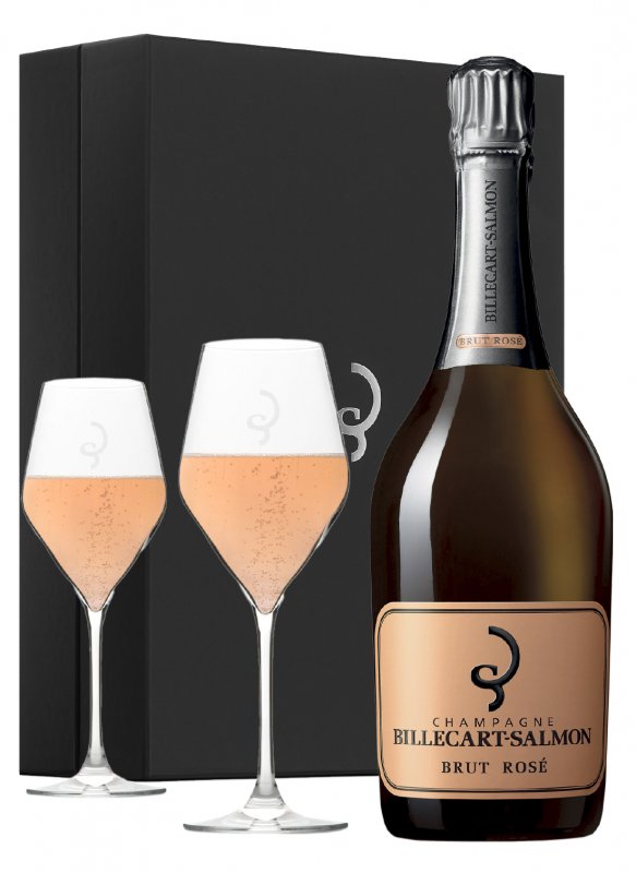 Champagne Billecart-Salmon - Coffret Brut Rosé + 2 flûtes - Garrafa 75 cl - Garrafa + taças Champagne Billecart-Salmon - Coffret Brut Rosé + 2 flûtes - Garrafa 75 cl - Garrafa + taças