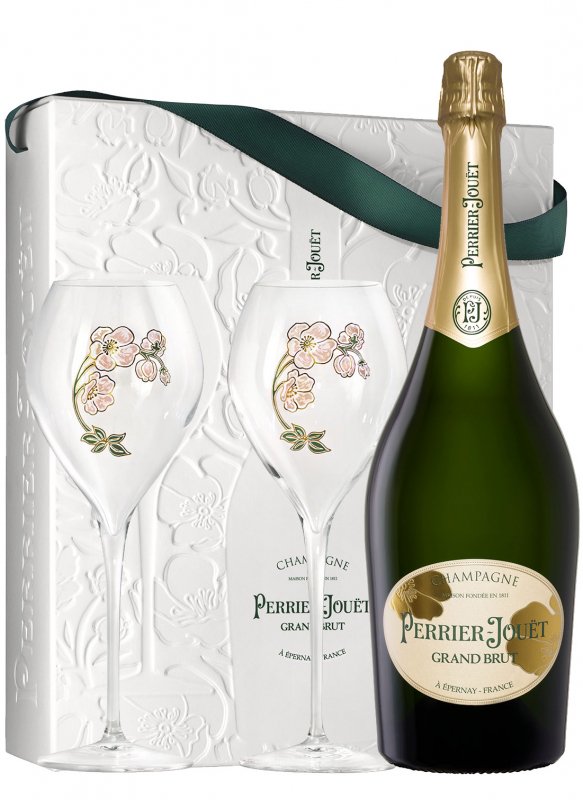Champagne Perrier-Jouët - Grand Brut - Garrafa 75 cl - Garrafa + taças