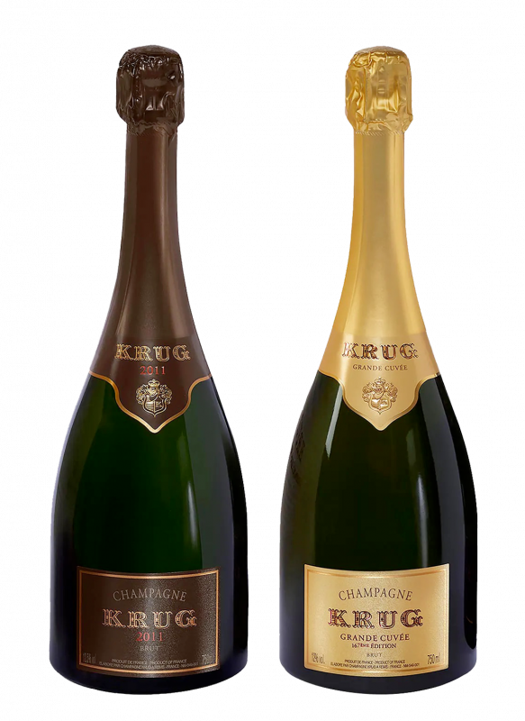 Champagne Krug - Les Créations de 2011 (1 Grande Cuvée 167e édition + 1 Vintage 2011) - Garrafa 75 cl - Caixa de madeira Champagne Krug - Les Créations de 2011 (1 Grande Cuvée 167e édition + 1 Vintage 2011) - Garrafa 75 cl - Caixa de madeira