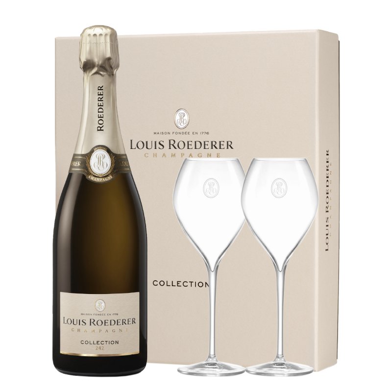 Champagne Louis Roederer - Coffret Collection 242 + 2 flûtes - Garrafa 75 cl - Caixa Champagne Louis Roederer - Coffret Collection 242 + 2 flûtes - Garrafa 75 cl - Caixa