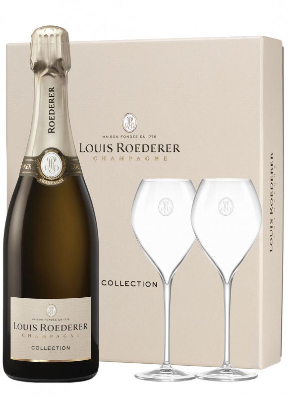 Champagne Louis Roederer - Coffret Collection 246 + 2 flûtes - Garrafa 75 cl - Garrafa + taças Champagne Louis Roederer - Coffret Collection 246 + 2 flûtes - Garrafa 75 cl - Garrafa + taças