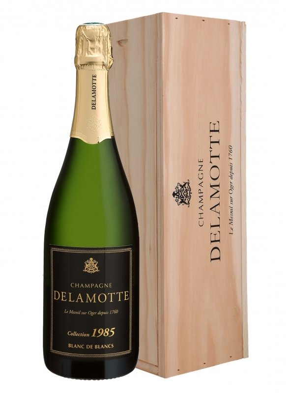 Champagne Delamotte - Collection Blanc de Blancs 1985 - Bouteille 75CL - Caisse bois Champagne Delamotte - Collection Blanc de Blancs 1985 - Bouteille 75CL - Caisse bois