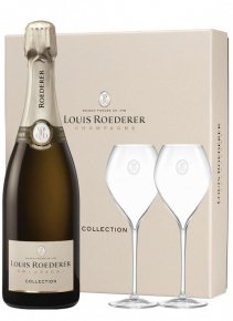 Champagne Louis Roederer - Coffret Collection 246 + 2 flûtes - Bottiglia 75 cl - Cofanetto + calici